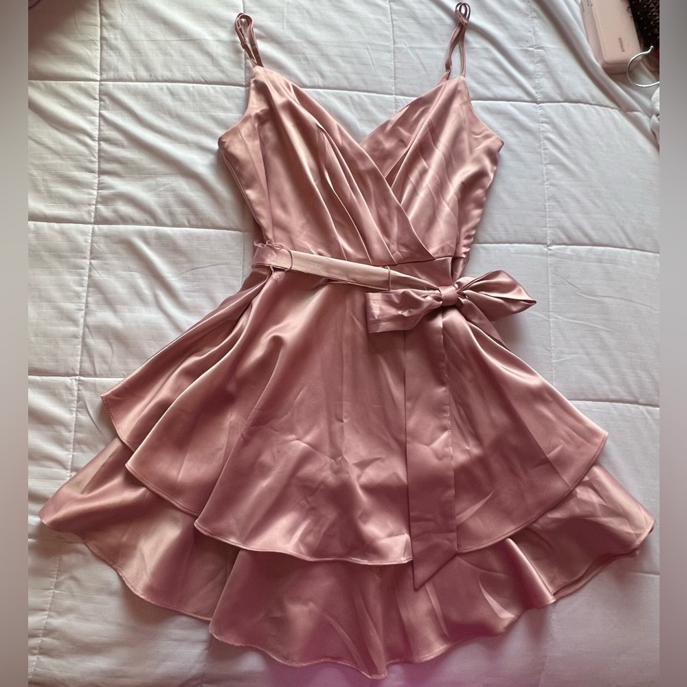 B Darlin Dusty Rose Satin Mini Dress with Bow